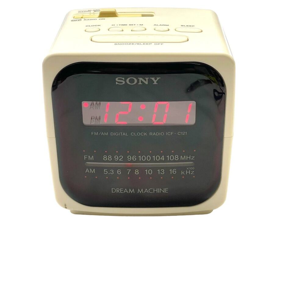 Sony Dream Machine Clock Radio Alarm AM/FM Cube Model ICF-C121 Red LED Tested